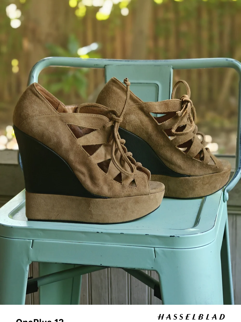 Jeffrey Campbell Tan and Black Suede Lace-Up Wedge Sandals